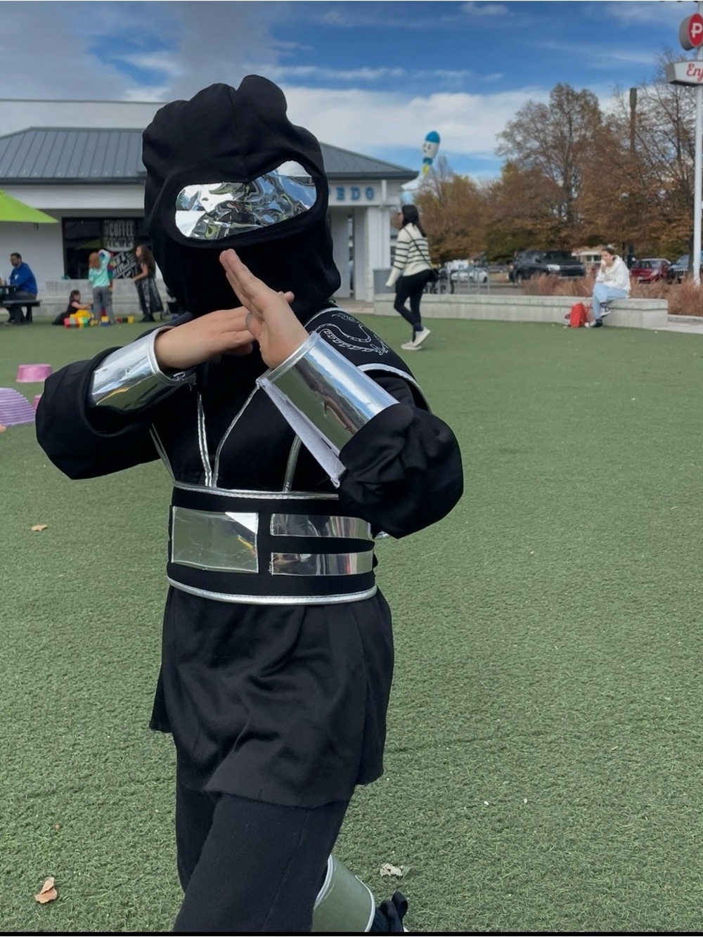 Spirit Halloween Black Ninja Costume with Silver Accents (8 pieces total)